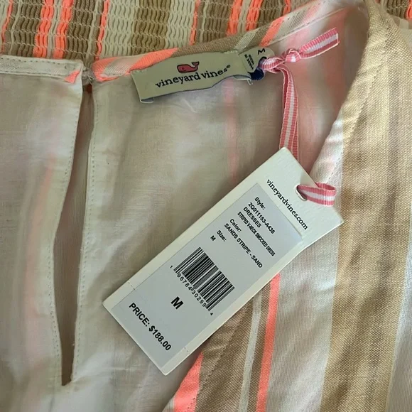 NWT Vineyard Vines coral & tan striped v neck dress sz medium - Picture 10 of 13